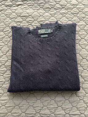 Polo by Ralph Lauren Navy Cashmere Cable-knit Crewneck Sweater